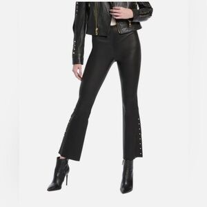 Alice & Olivia Black Flared Leather Studded Pants